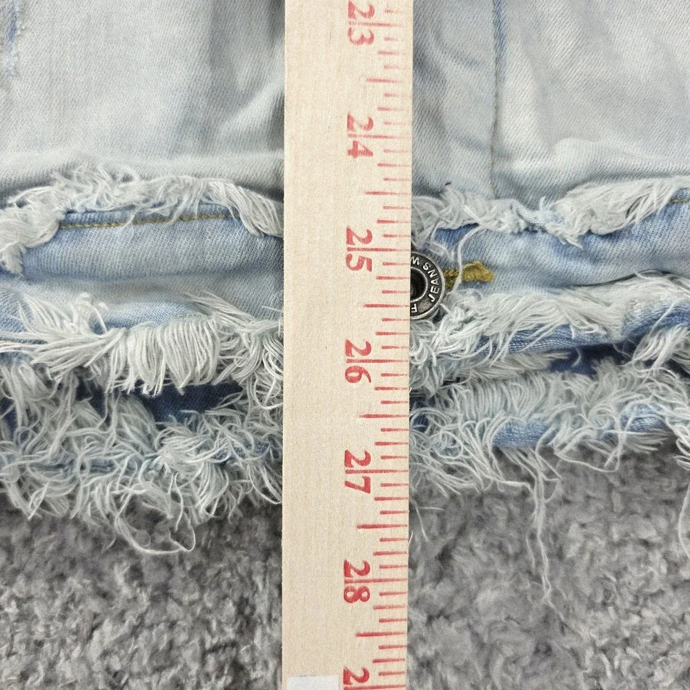 Vtg Focus Distressed Denim Medium Jacket Y2K Frayed Hem Womens Grunge Ripped 90s